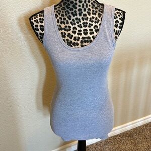 Ribbed long tank top with glitter, grey/silver color, size M, tag not readable
